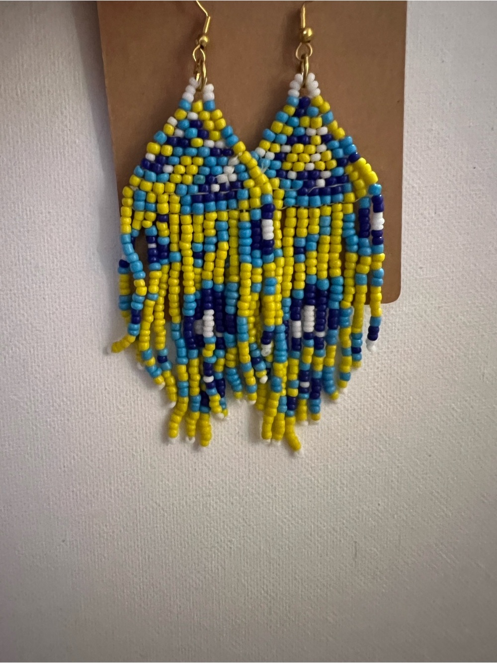 & Other Stories Yellow and Blue Beaded Fringe Earrings
